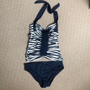 Anne Cole navy stripped tankini NWOT